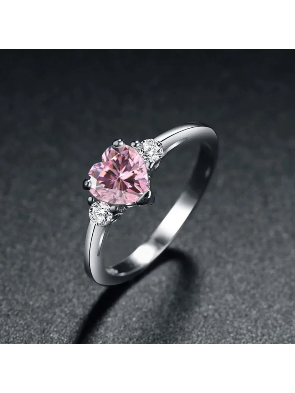 Sterling Silver Heart Shaped White Opal Engagement Promise Ring - Size Options